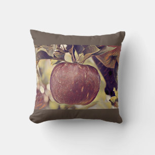 Fall red apple fruit and leaves watercolor  cushion