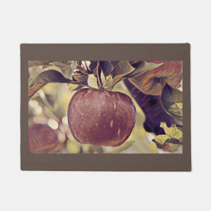 Fall red apple fruit and leaves watercolor doormat