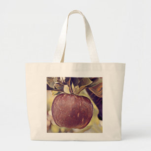 Fall red apple fruit and leaves watercolor large tote bag