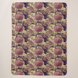 Fall red apple fruit and leaves watercolor sherpa blanket