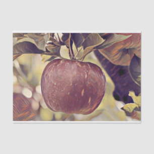 Fall red apple fruit and leaves watercolor  tissue paper