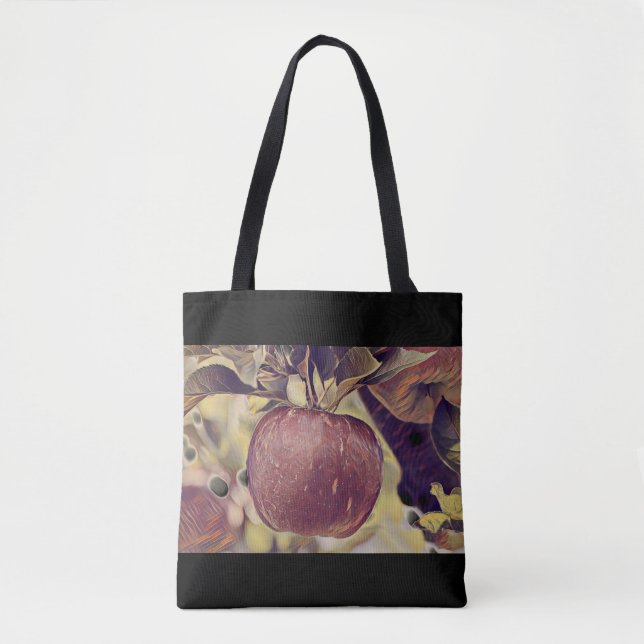 Fall red apple fruit and leaves watercolor  tote bag (Front)