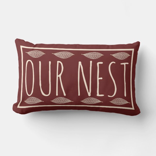 Fall Red Farmhouse Country Our Nest & Leaves Lumbar Cushion (Front)