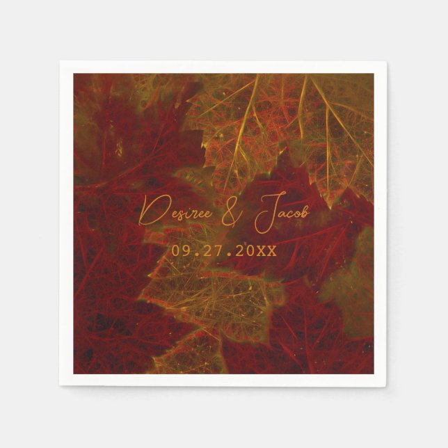 Fall Red Gold Rustic Elegant Maple Leaves Napkin (Front)