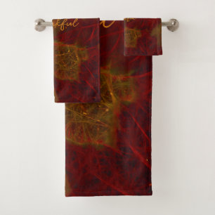 Fall Red Gold Rustic Elegant Maple Leaves Thankful Bath Towel Set