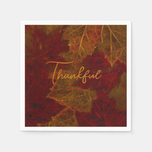 Fall Red Gold Rustic Elegant Maple Leaves Thankful Napkin