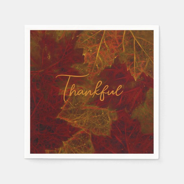 Fall Red Gold Rustic Elegant Maple Leaves Thankful Napkin (Front)