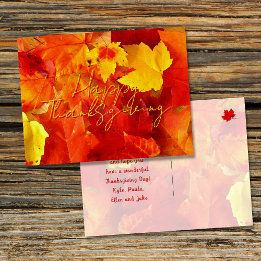 Fall Red Leaves Happy Thanksgiving Postcard
