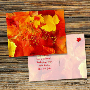 Fall Red Leaves Happy Thanksgiving Postcard