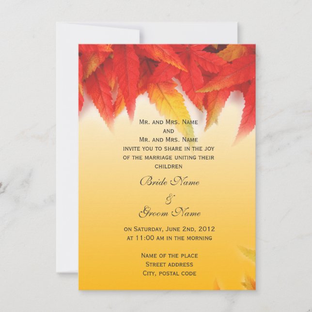 Fall red leaves wedding invitation (Front)
