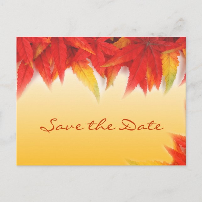 Fall red leaves wedding save the date postcards. announcement postcard (Front)