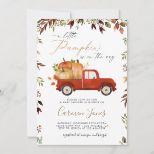 Fall Red Pumpkin Truck Baby Shower Invitation