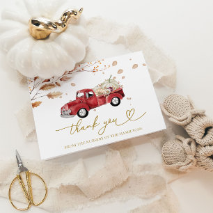 Fall Red Truck Pumpkin Baby Shower Thank You Card