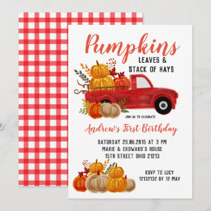 Fall Red Truck Pumpkin Birthday invitation