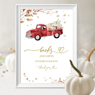 Fall Red Vintage Truck Books for Baby Shower Sign