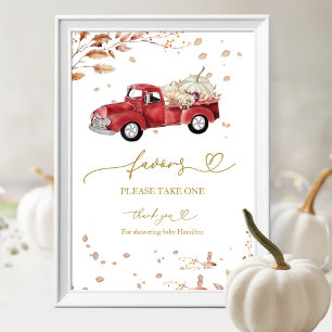 Fall Red Vintage Truck Favours Baby Shower Sign