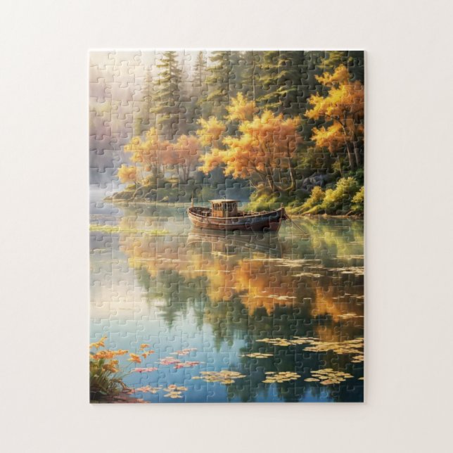 Fall reflections on blue lake jigsaw puzzle (Vertical)