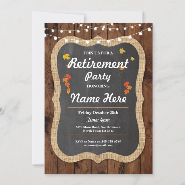 Fall Retirement Party Rustic Retired Wood Invite (Front)