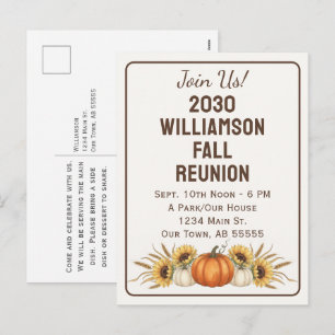 Fall Reunion Pumpkin Sunflower Invitation Postcard