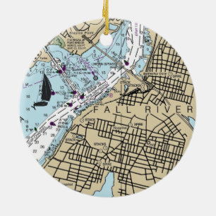 Fall River MA Nautical Chart Ceramic Tree Decoration