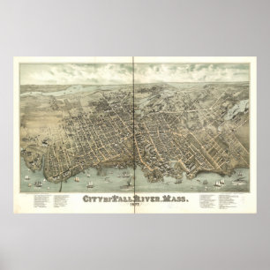 Fall River Massachusetts 1877 Antique Panorama Poster