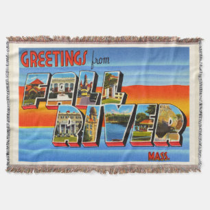 Fall River Massachusetts MA Old Travel Souvenir Throw Blanket