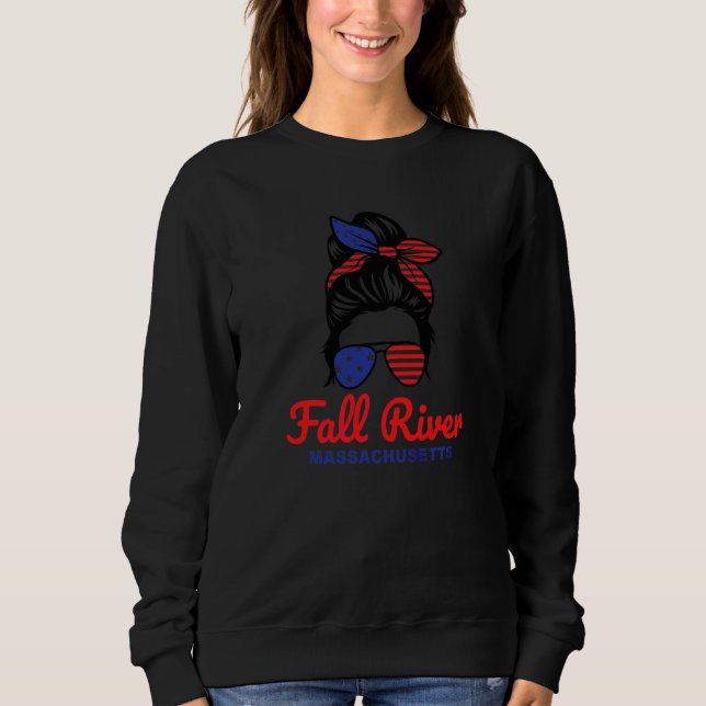 Fall River Massachusetts Retro Messy Bun   Sweatshirt (Front)