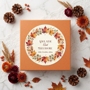 Fall Romance Autumn Bliss Ivory Burgundy Wedding Classic Round Sticker