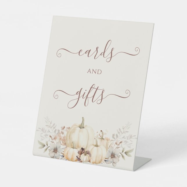 Fall Romantic Pumpkins 'Cards And Gifts'  Pedestal Sign (Front)