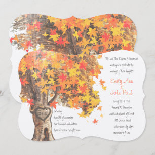 Fall Romantic Rustic Tree Orange Yellow Wedding Invitation