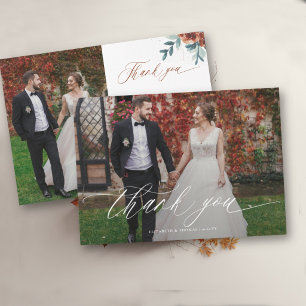 Fall Romantic Soft Teal Orange Wedding Photos  Thank You Card