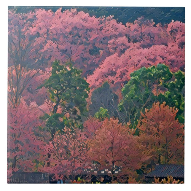 Fall romantic trees/Psalm  Philippians 4:9 Tile (Front)