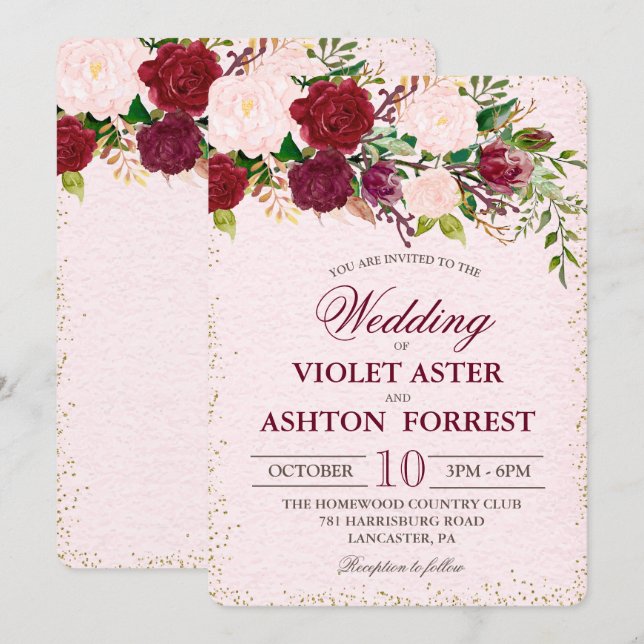 Fall Romantic Vintage Floral Wedding Invitation (Front/Back)