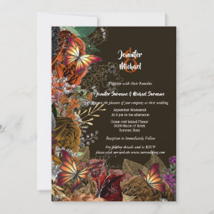 Fall rose autumn butterfly silver gold foliage invitation
