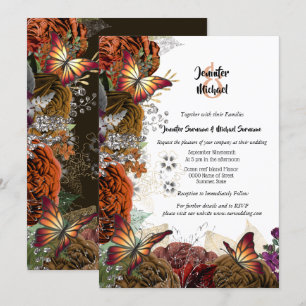 Fall rose autumn butterfly thanksgiving wedding invitation