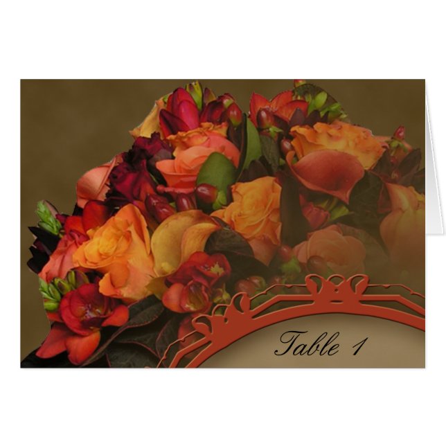 Fall Rose Bouquet Table Number tent card (Front Horizontal)