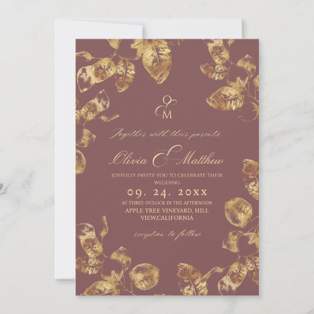 Fall Rose Brown  Wedding Invitation (Front)