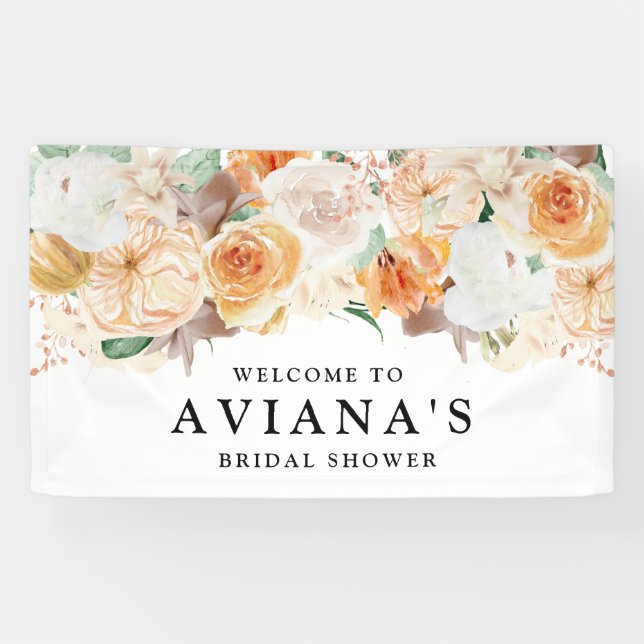 Fall Rose Lily Floral Bridal Shower Welcome Banner (Horizontal)