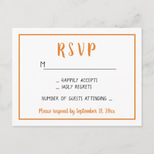 Fall RSVP Orange Autumn Wedding Party Minimalist Invitation Postcard