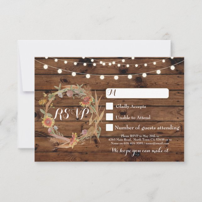 Fall RSVP Wedding Wood Response Cards Lights (Front)