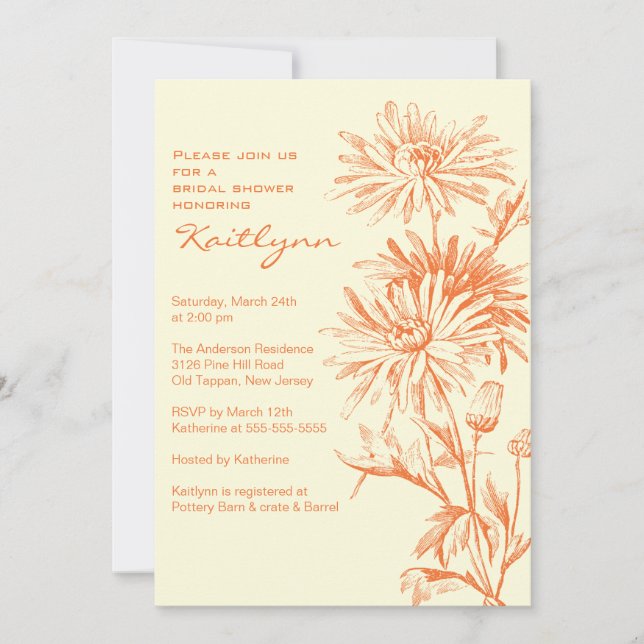 Fall Rust & Cream Floral Bridal Shower Invitation (Front)