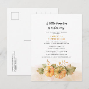 Fall Rust Leaves Little Pumpkin Girl Baby Shower Invitation Postcard