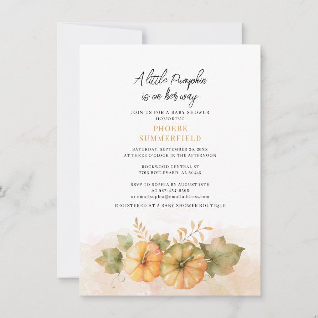 Fall Rust Leaves Little Pumpkin on Way Baby Shower Invitation (Front)