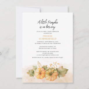 Fall Rust Leaves Little Pumpkin on Way Baby Shower Invitation