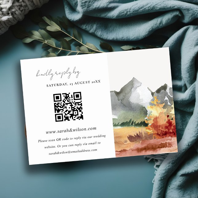 Fall Rust Mountain Trees Wedding QR Code RSVP Enclosure Card (Creator Uploaded)