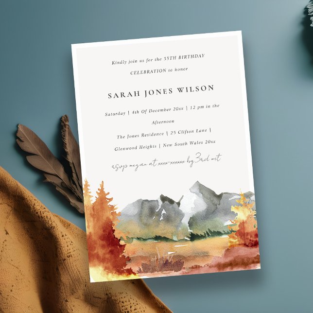 Fall Rust Orange Mountain Trees Any Age Birthday Invitation (Creator Uploaded)