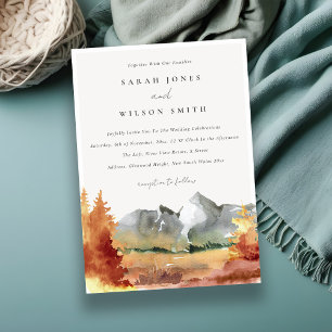 Fall Rust Orange Mountain Trees Foliage Wedding Invitation