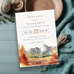Fall Rust Orange Mountain Trees Foliage Wedding Invitation