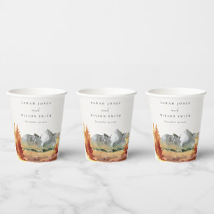 Fall Rust Orange Mountain Trees Foliage Wedding Paper Cups