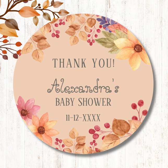 Fall Rustic Autumn Baby Shower Thank You  Classic Round Sticker (Creator Uploaded)